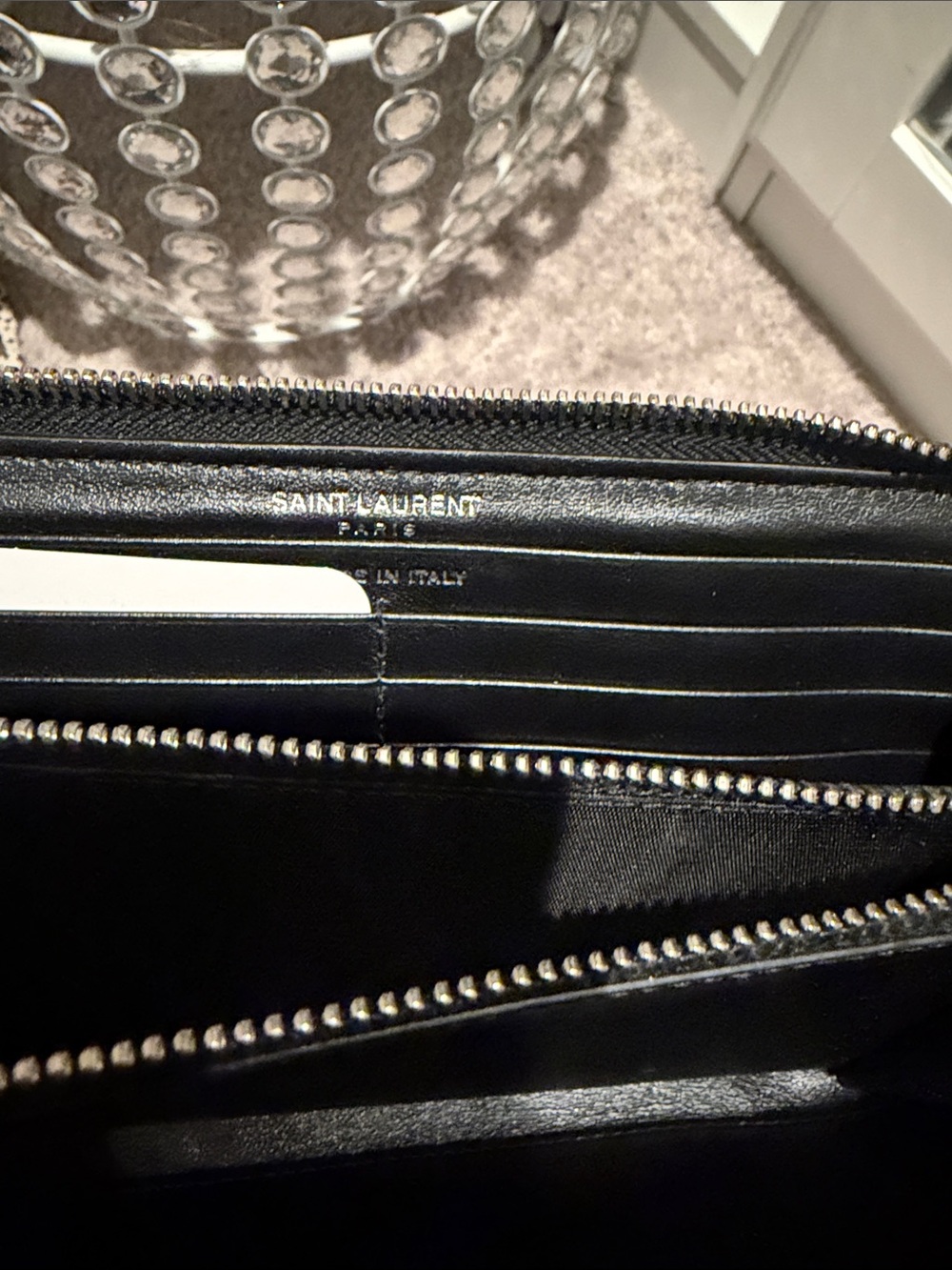 YSL Saint Laurent Black Croc-Embossed Zip Around Wallet with Silver YSL Logo - Picture 9 of 10